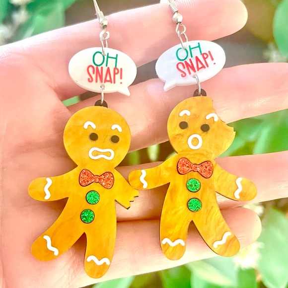 Acrylic Gingerbread Man Earrings - Picture 1 of 13